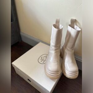 Ash Glossy Cream Ankle Boots